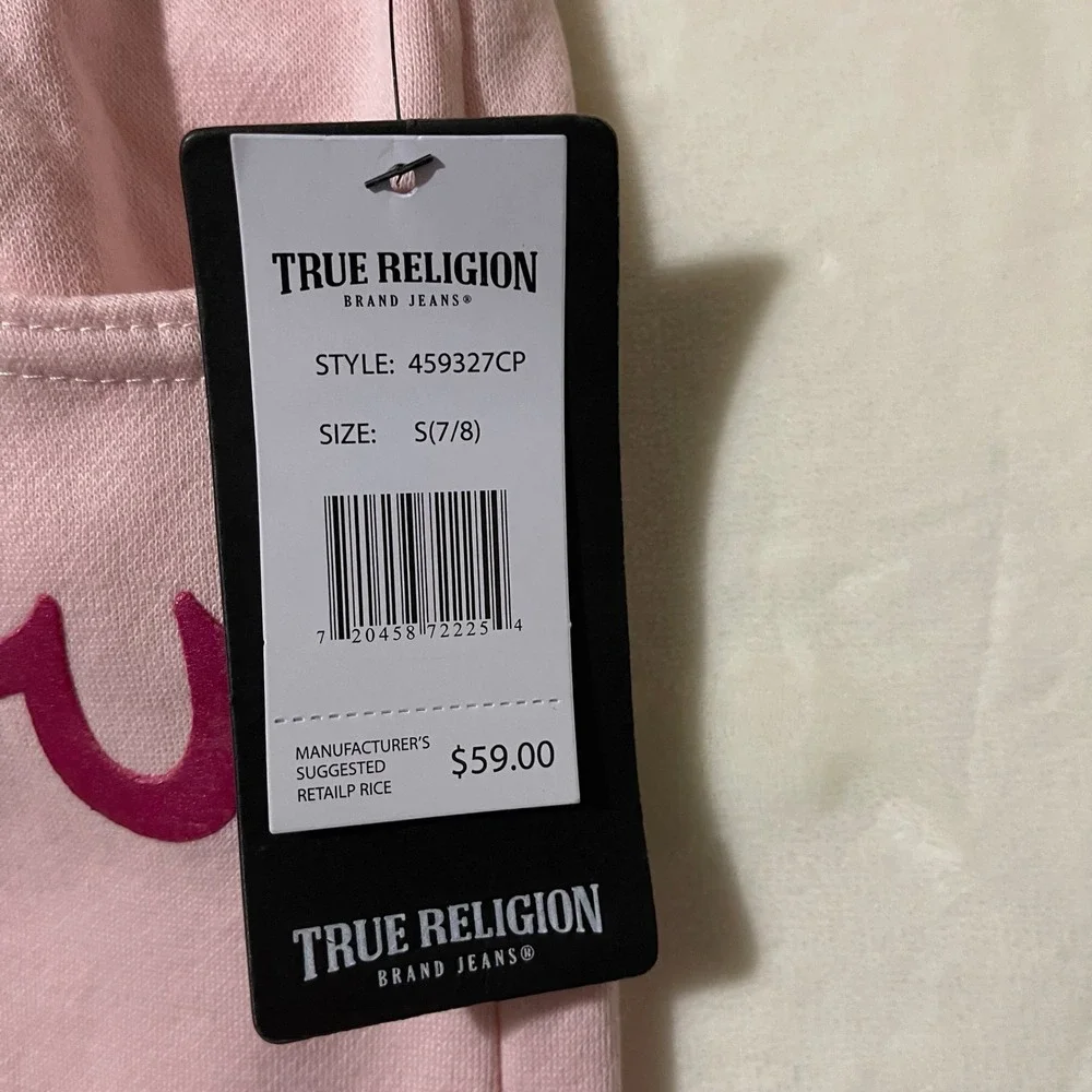 True Religion Girls Pink Flare Sweatpants Horseshoe Logo Small 7/8 Casual School